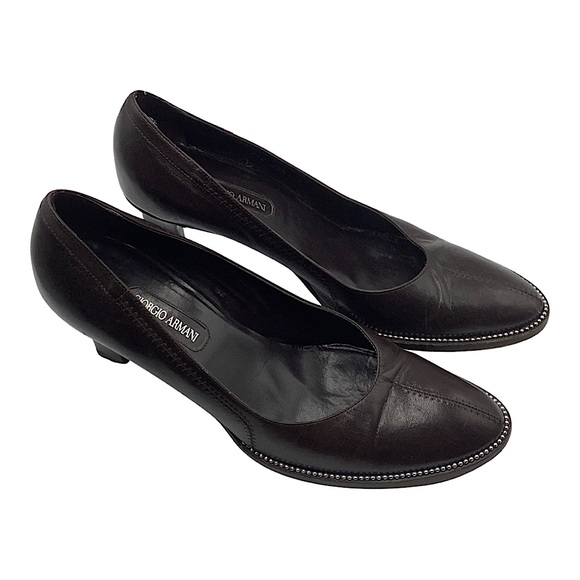 Giorgio Armani Shoes - Giorgio Armani Brown Leather Silver Studded Pumps, 36.5 | 6